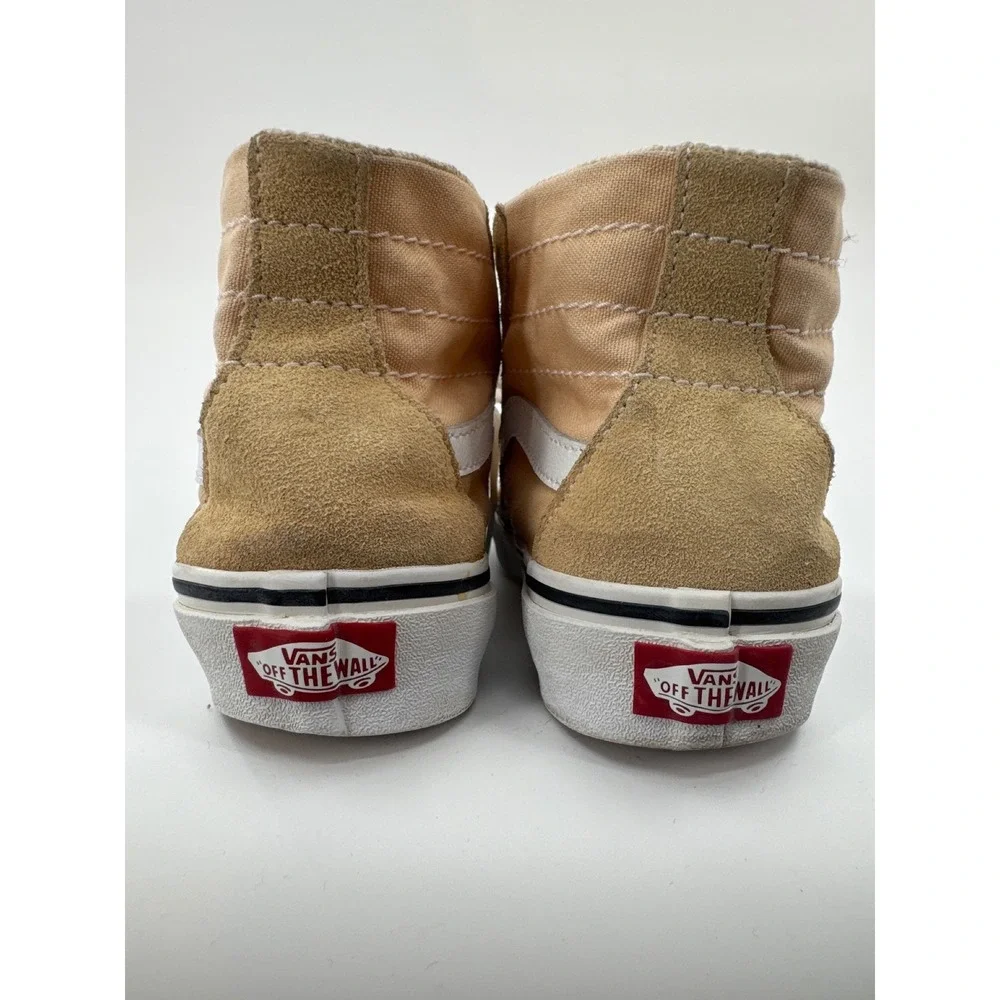 Vans Sk8 Hi Top Sneakers Tan Suede Canvas Lace‎ Up Youth Size 3.5 Mens 5 Womens